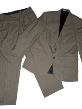 Land's End Men's 100% 2-Piece Wool Suit Taupe Brown 39R Jacket 31R Pants Classic